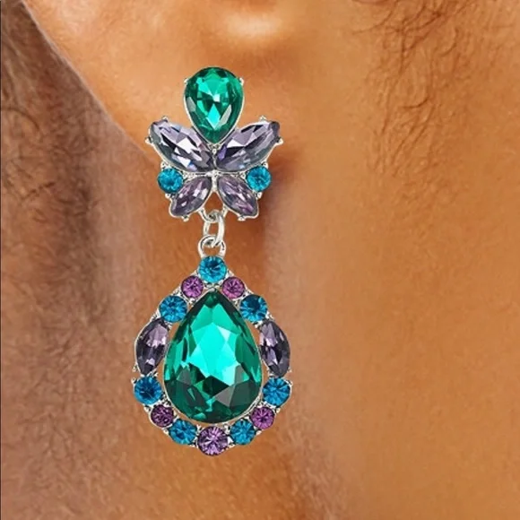 Stunning LS Peacock Gemstone Teardrop Earring - Picture 2 of 4
